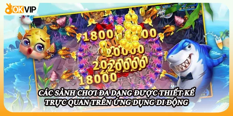 Các sảnh chơi đa dạng được thiết kế trực quan trên ứng dụng di động